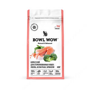 Bowl Wow для стерилизованных кошек, лосось, белая рыба и брокколи