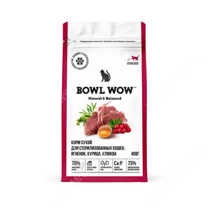 Bowl Wow для стерилизованных кошек, ягненок, курица и клюква