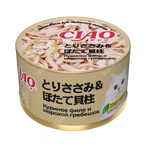 Консервы INABA CIAO CAN для кошек курица и гребешок, 85 г