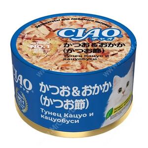 Консервы INABA CIAO CAN для кошек тунец кацуо и кацуобуси, 85 г