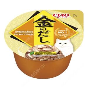 Консервы INABA Kinnodashi cup для кошек курица с тунцом магуро и кацуо, 70 г