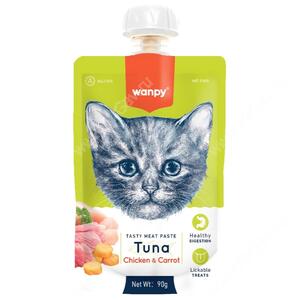 Лакомство Wanpy Cat мясной мусс из тунца и курицы с морковью, 90 г