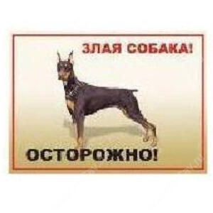 Табличка "Осторожно! Злая собака!", доберман, А4