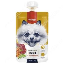 Лакомство Wanpy Dog мясной мусс из говядины и моркови с горохом, 90 г